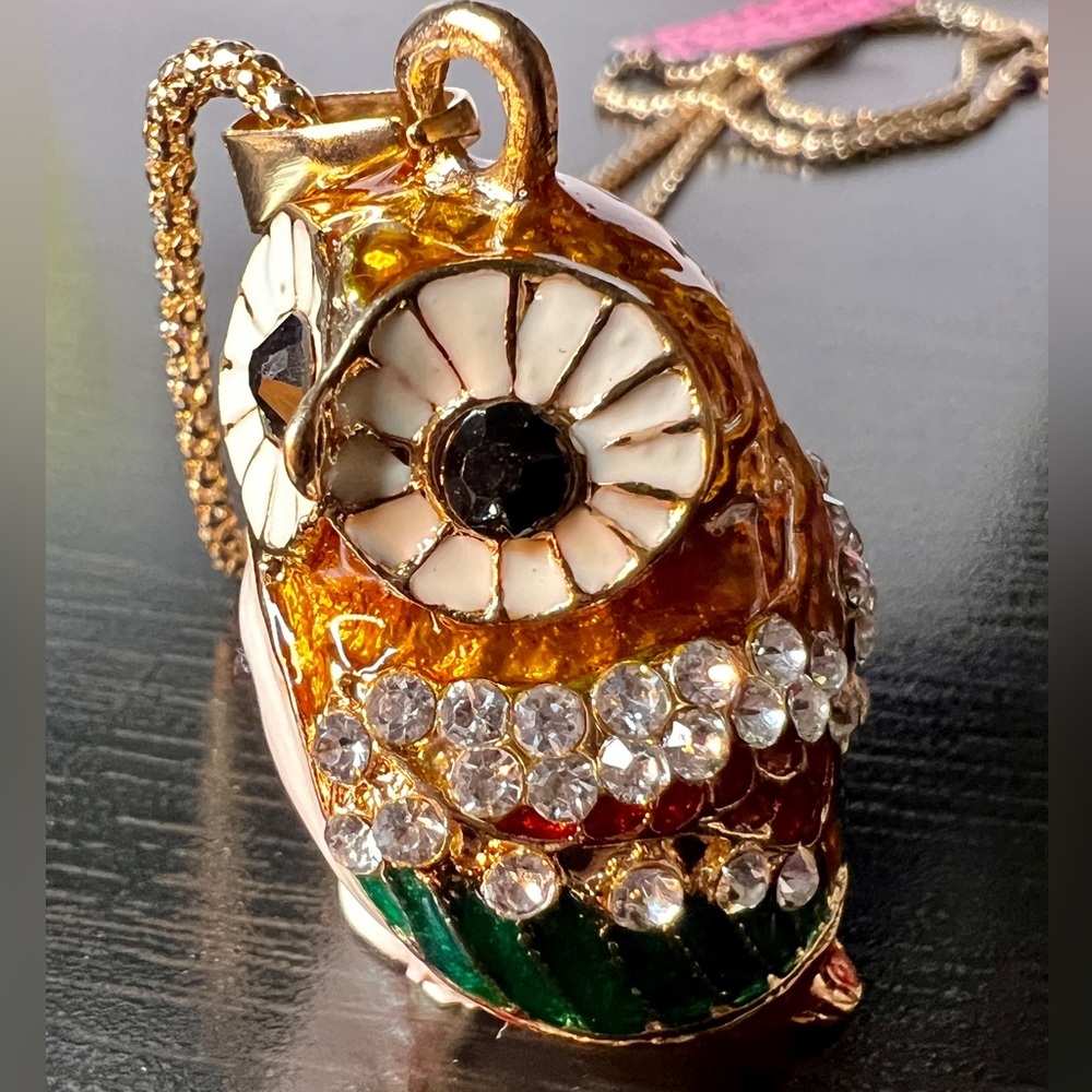 🦉 NWT! Owl Rhinestone & Enamel Necklace - Picture 6 of 9